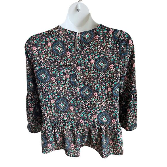J.Crew Floral Geometric Peplum Top Size Large‎ Bohemian Festival Lightweight - Picture 4 of 7